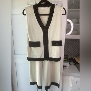 Sun n Moon Black and Cream 2-Piece Pant Set